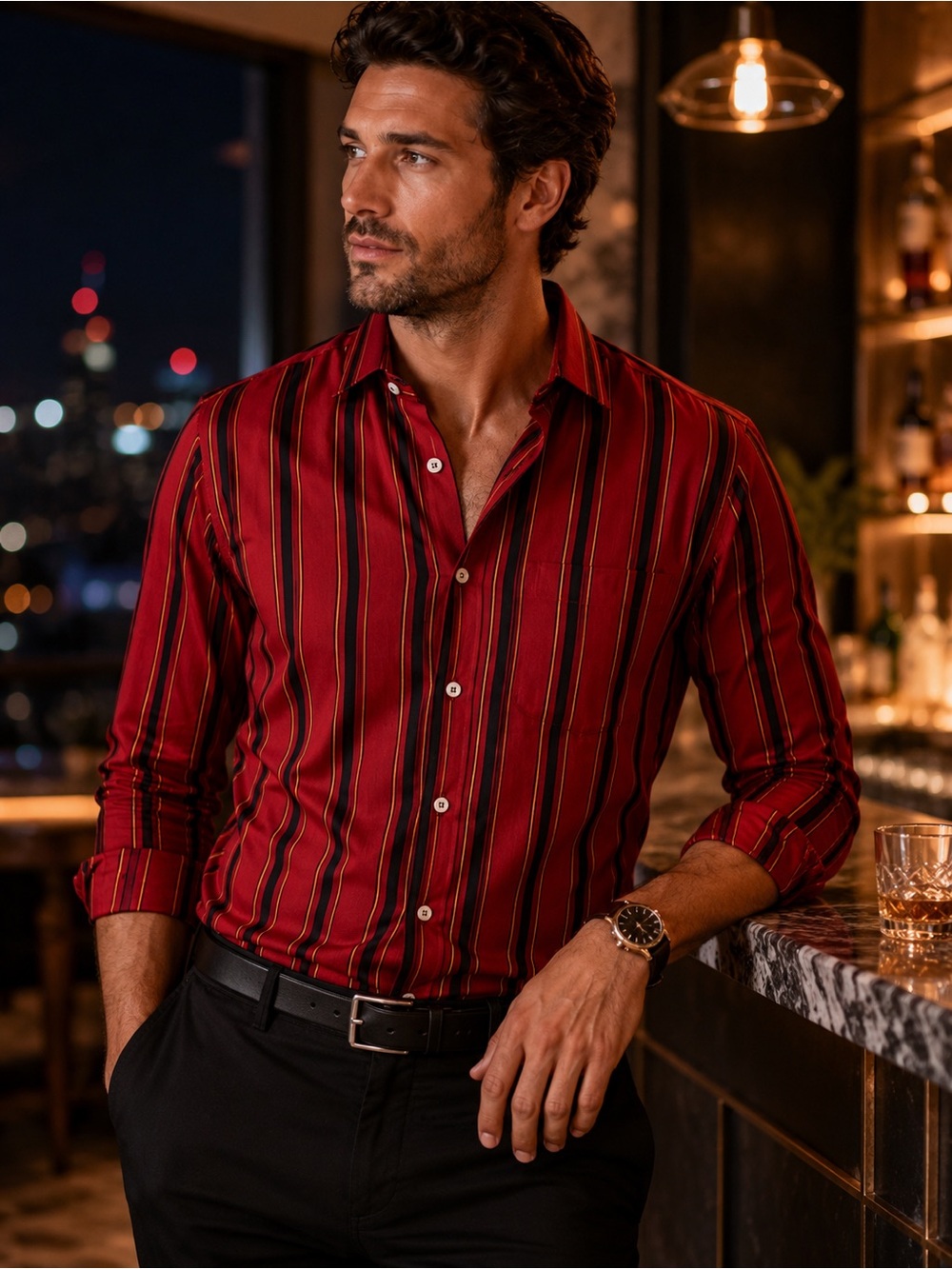 Ted Baker London‎ Red Stripe Cotton Slim Fit Shirt Men Medium Modern Button Down
